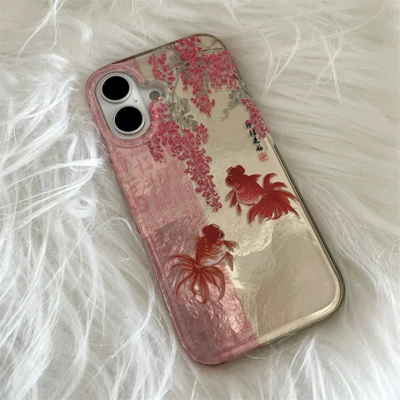 Coque de téléphone tourbillon peint, calligraphie florale et pendentif Koi image 4
