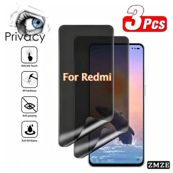 Lot de 3 Films Hydrogel de Confidentialité Anti-Espion pour Xiaomi Redmi