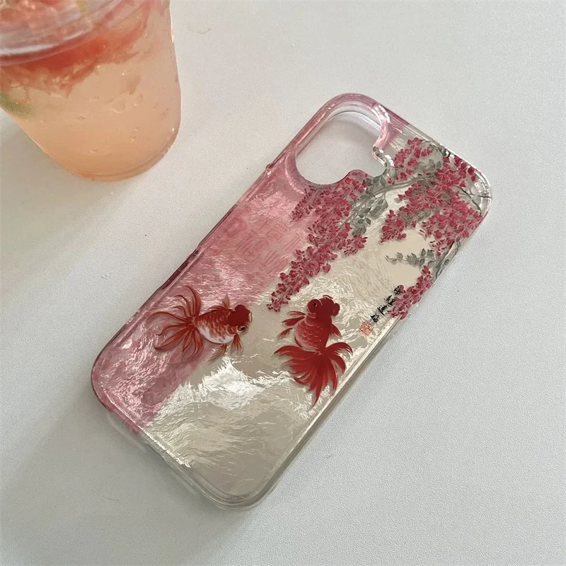 Coque de téléphone tourbillon peint, calligraphie florale et pendentif Koi image 5